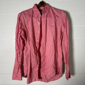Ralph Lauren Long Sleeve Button Down Chambray Oxford Red Flesh Colored Pony Sz L